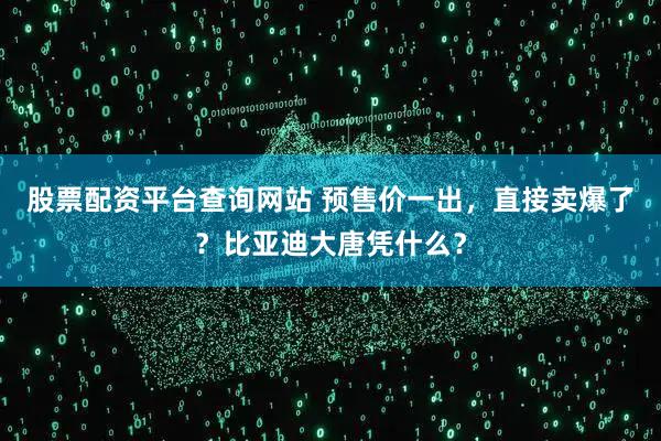 股票配资平台查询网站 预售价一出，直接卖爆了？比亚迪大唐凭什么？